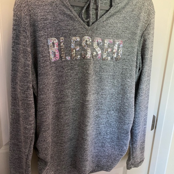 🛑 large Blessed sequin gray hoodie - Picture 1 of 10